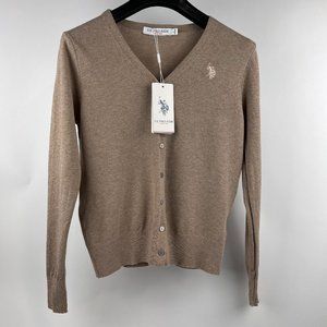U.S. Polo Assn. Women's Classic V-Neck Cardigan in Taupe